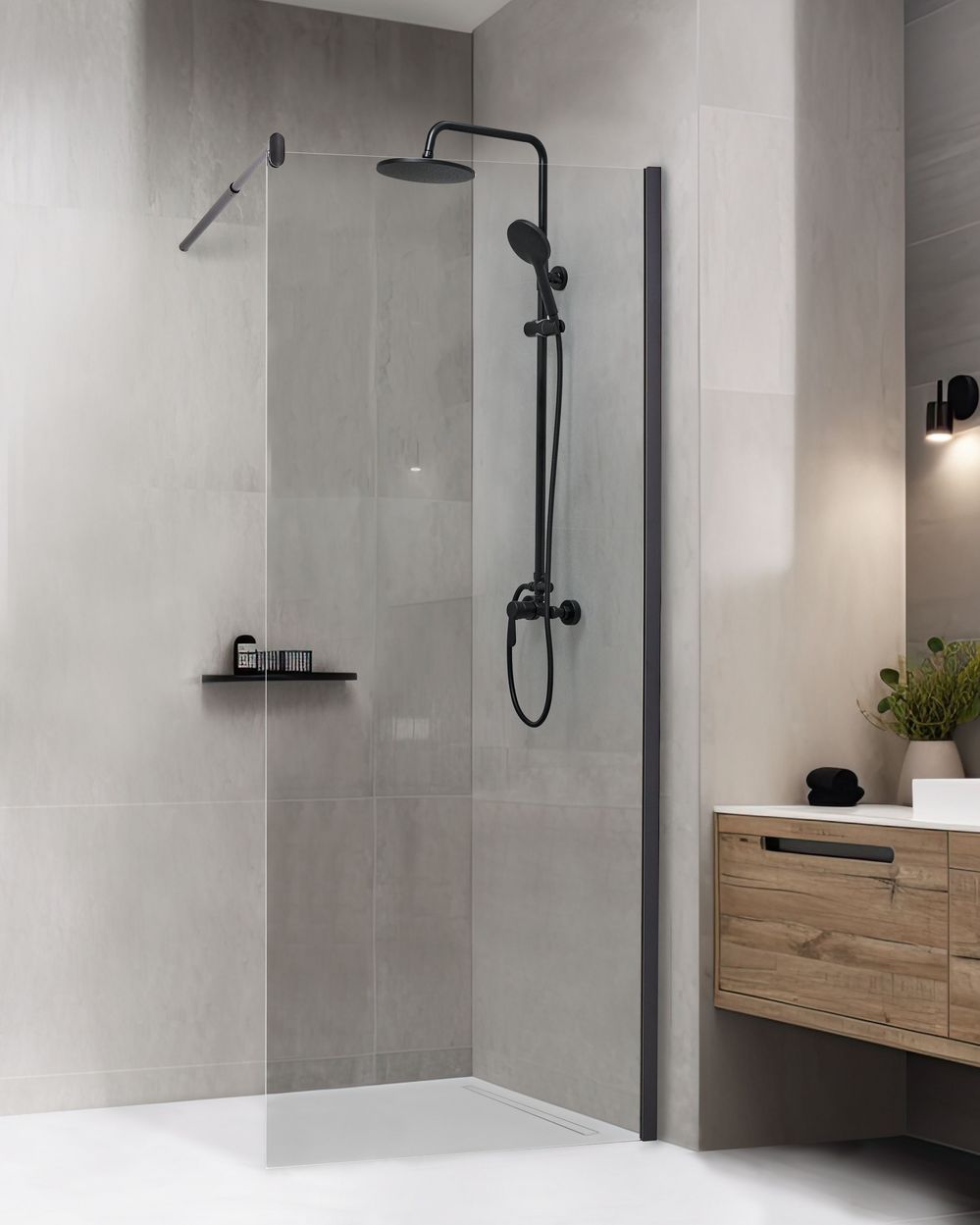 Schermo doccia in vetro temperato Box senza porte per bagno nero 80 x 190 design moderno