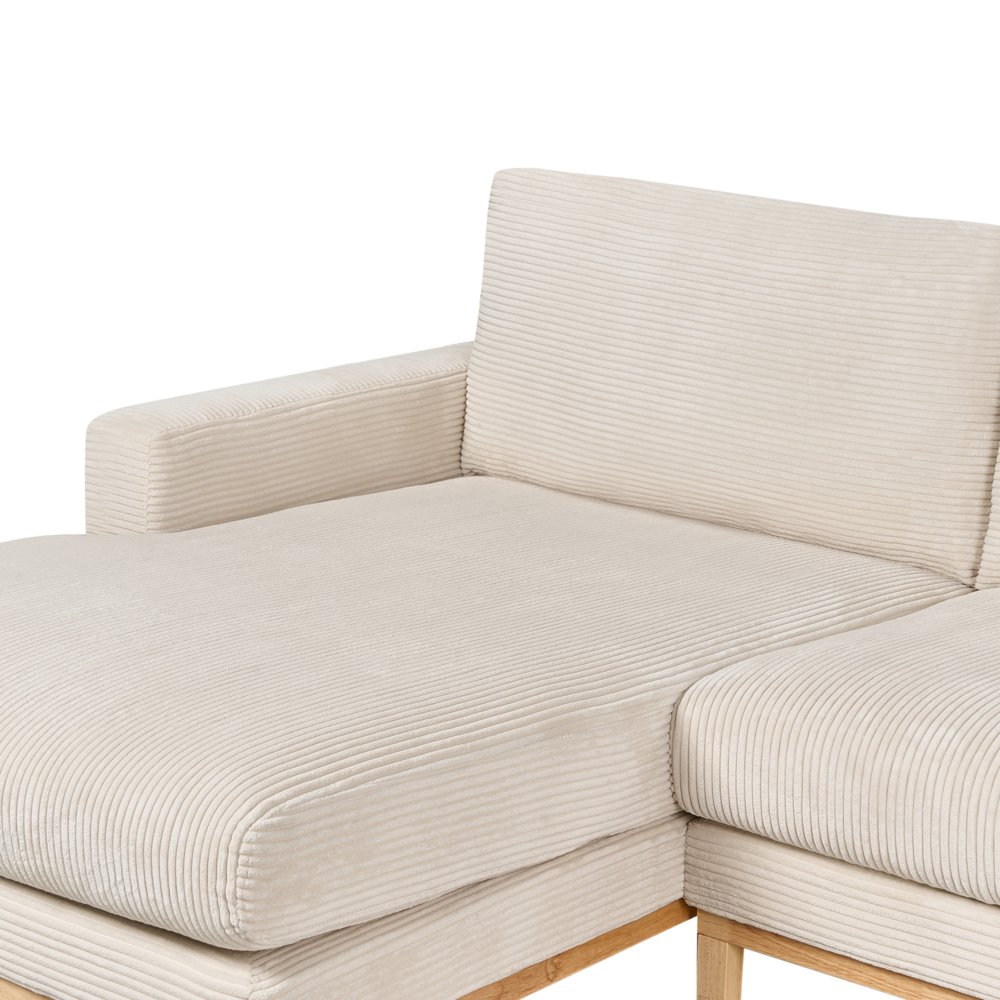 Divano angolare a destra Tappezzeria in corda jumbo beige chiaro Gambe in legno Elegante