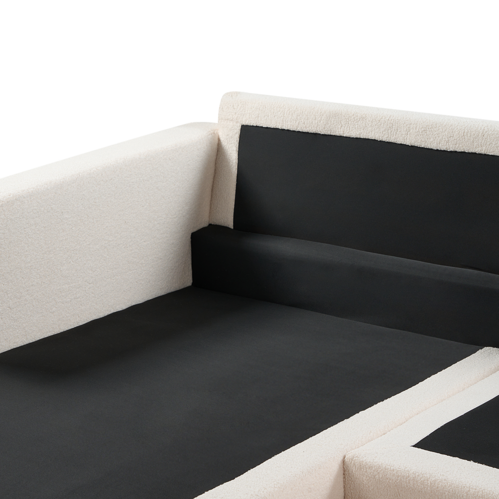 Divano angolare destro Rivestimento in bouclé bianco Gambe in legno Elegante