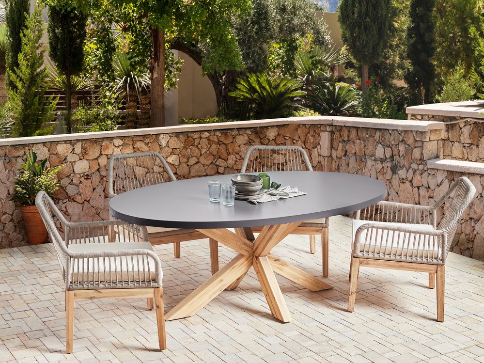 Tavolo da giardino Grigio Legno chiaro Cemento Acacia 190 x 100 cm Arredo giardino Stile industriale