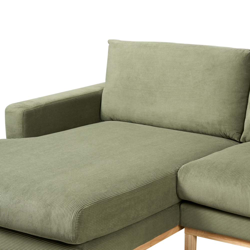 Divano angolare a destra Tappezzeria in corda jumbo verde Gambe in legno Elegante