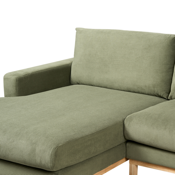 Divano angolare a destra Tappezzeria in corda jumbo verde Gambe in legno Elegante