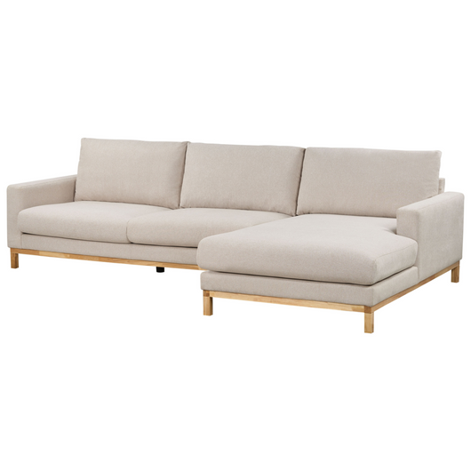 Divano angolare Rivestimento in tessuto beige Gambe in legno lato sinistro stile elegante