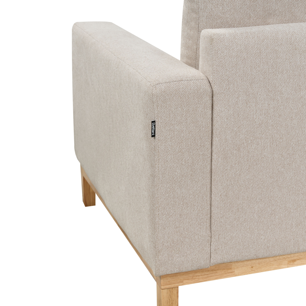 Divano angolare destro Tappezzeria in poliestere beige Gambe in legno Elegante