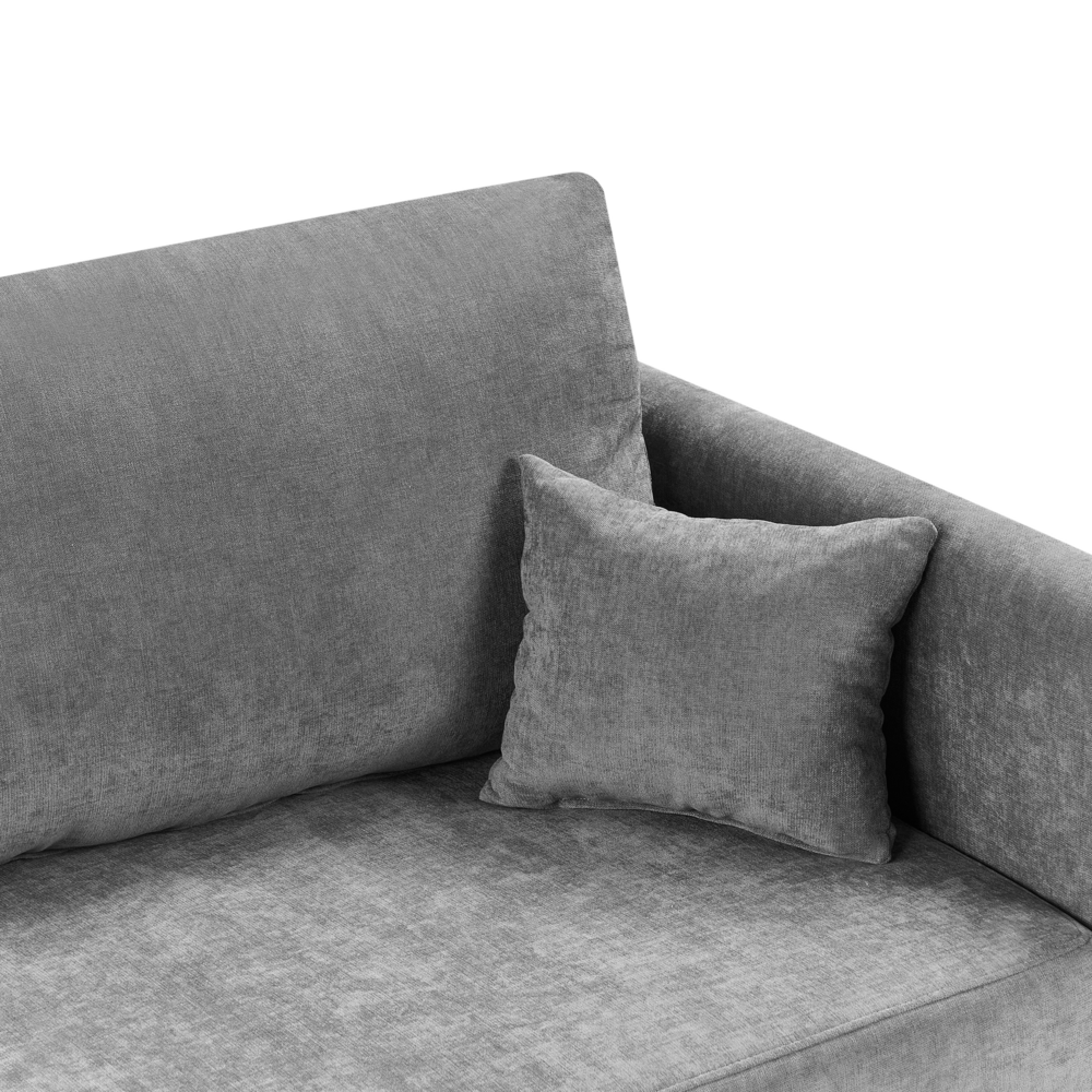 Divano letto convertibile in tessuto moderno con contenitore e cuscini sfoderabili grigio chiaro stile minimalista