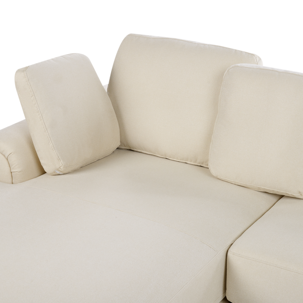 Divano moderno ad angolo con gambe in plastica in tessuto beige chiaro lato destro