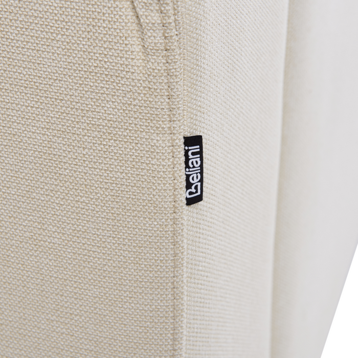 Divano moderno ad angolo con gambe in plastica in tessuto beige chiaro lato destro