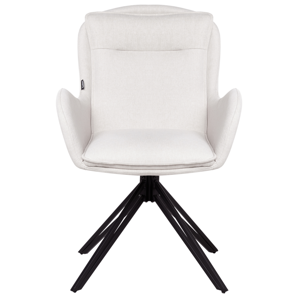 Set di 2 sedie girevoli da pranzo Tessuto beige chiaro con braccioli Schienale trapuntato Gambe in metallo nero Retro