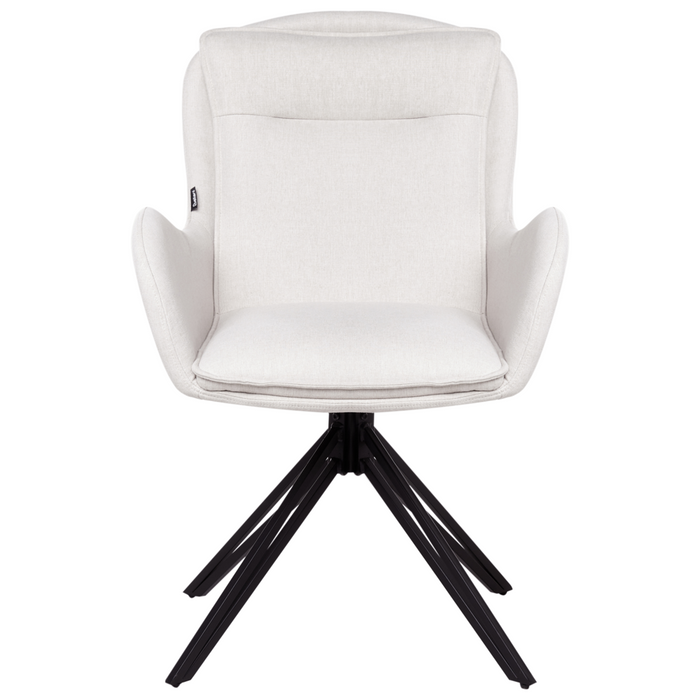 Set di 2 sedie girevoli da pranzo Tessuto beige chiaro con braccioli Schienale trapuntato Gambe in metallo nero Retro