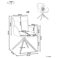 Set di 2 sedie girevoli da pranzo Tessuto beige chiaro con braccioli Schienale trapuntato Gambe in metallo nero Retro