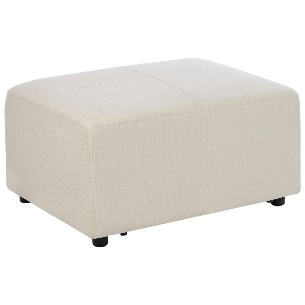 Divano stile moderno ad angolo con pouf in tessuto beige chiaro a destra