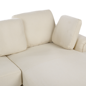 Divano moderno ad angolo con gambe in plastica in tessuto beige chiaro lato sinistro