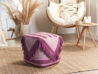 Pouf in cotone rosa con nappe e strisce decorative Boho Rustic