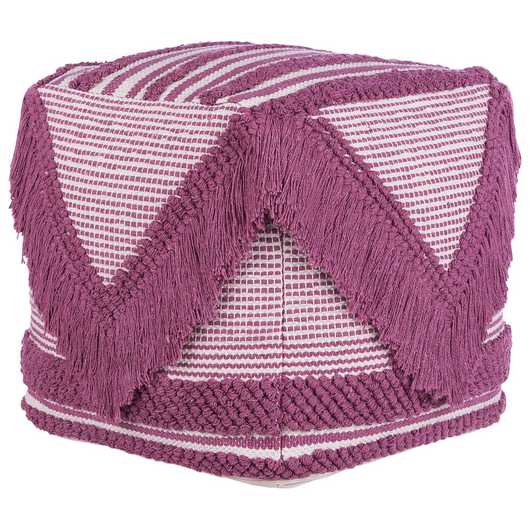 Pouf in cotone rosa con nappe e strisce decorative Boho Rustic