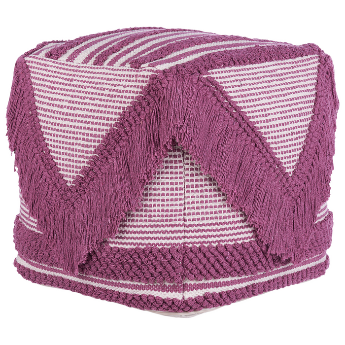 Pouf in cotone rosa con nappe e strisce decorative Boho Rustic