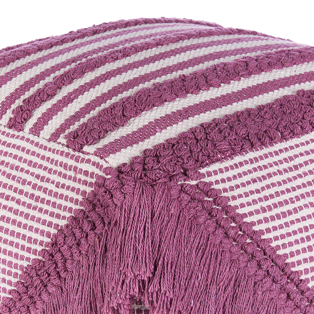 Pouf in cotone rosa con nappe e strisce decorative Boho Rustic