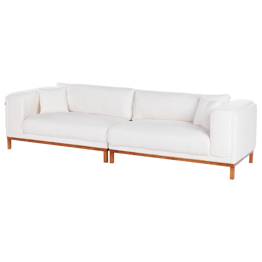 Divano moderno in tessuto tortora 4 posti con gambe in legno stile moderno