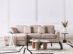 Divano angolare con gambe in plastica in tessuto tortora a destra stile moderno