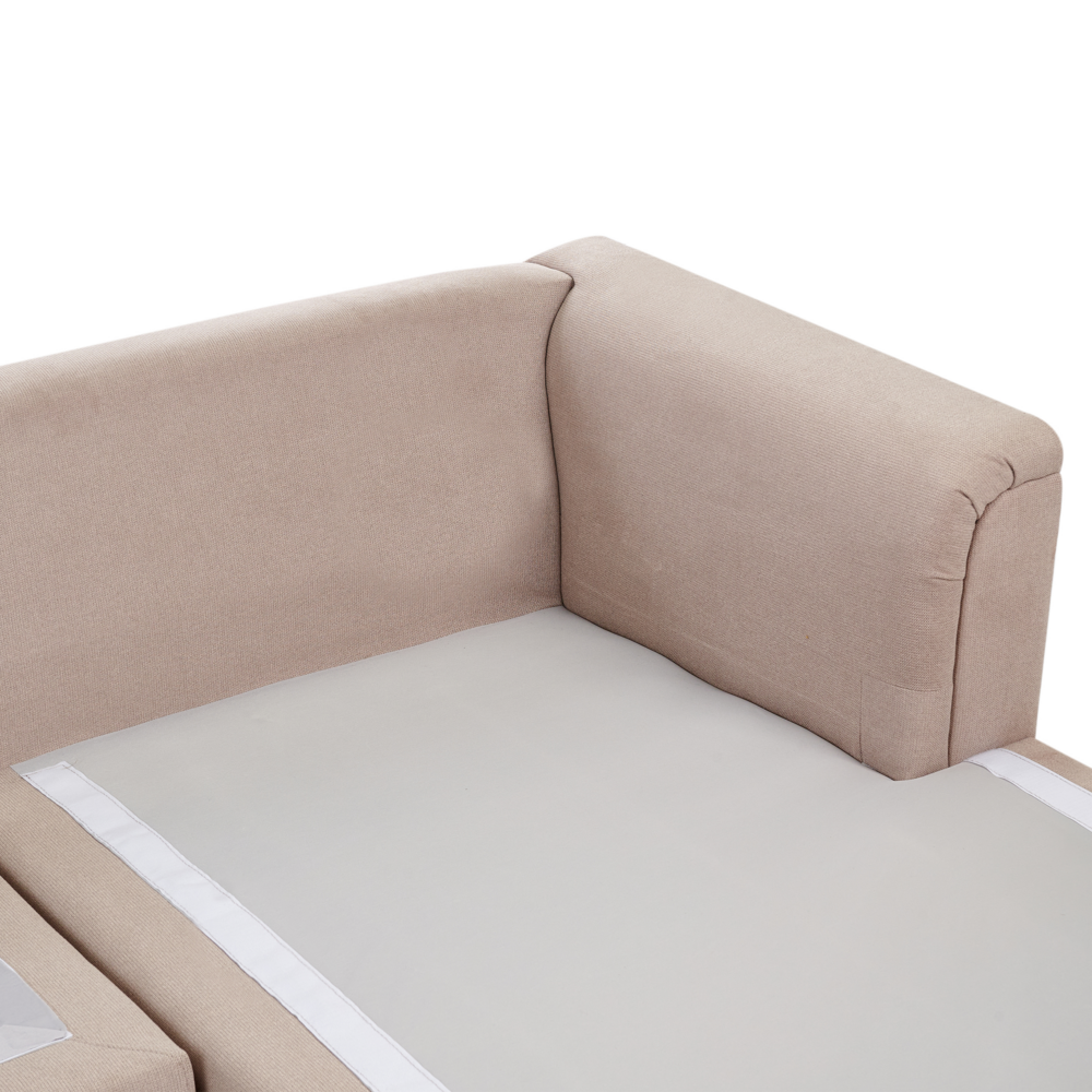 Divano moderno ad angolo con gambe in plastica in tessuto beige chiaro lato sinistro