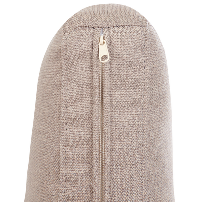 Divano moderno ad angolo con gambe in plastica in tessuto beige chiaro lato sinistro