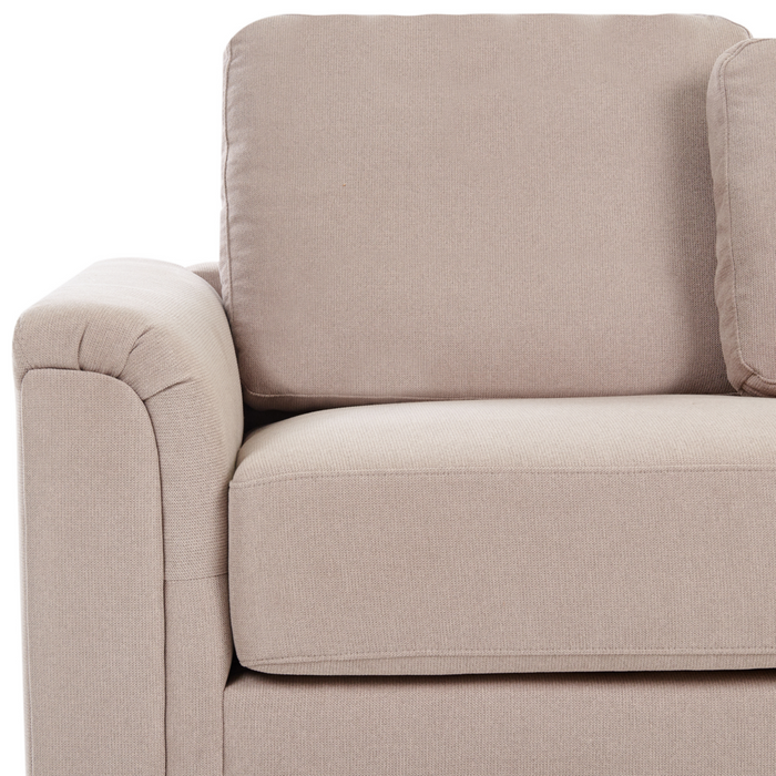 Divano stile moderno ad angolo con pouf in tessuto tortora lato sinistro