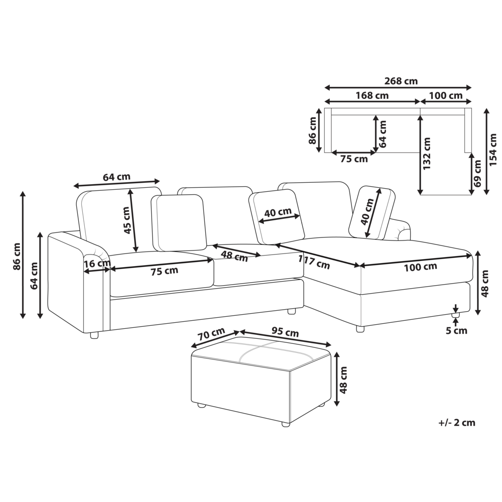 Divano stile moderno ad angolo con pouf in tessuto tortora lato sinistro