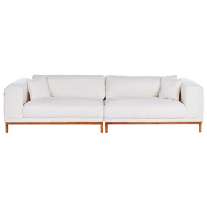 Divano moderno in tessuto tortora 4 posti con gambe in legno stile moderno