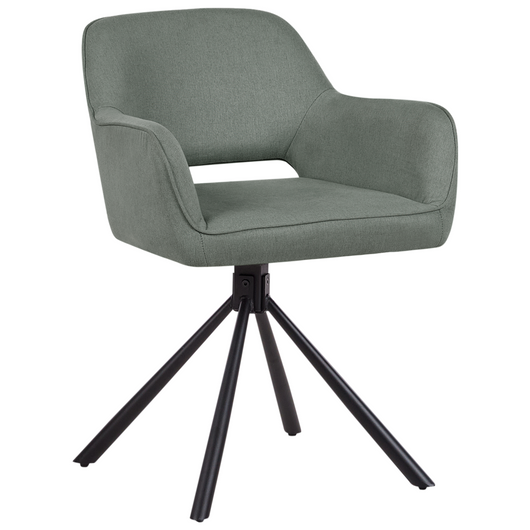 Set di 2 sedie da pranzo girevoli in tessuto verde scuro con braccioli schienale gambe in metallo nero Retro Transitional
