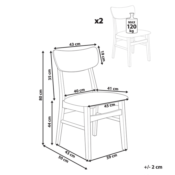 Set di 2 sedie da pranzo Struttura in legno di gomma scuro Seduta in tessuto poliestere tortora Design retrò senza braccioli