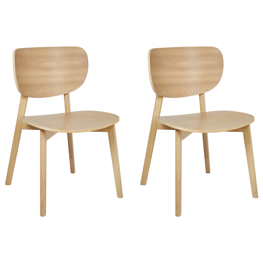 Set di 2 sedie da pranzo con struttura e gambe in legno di gomma chiaro stile minimalista
