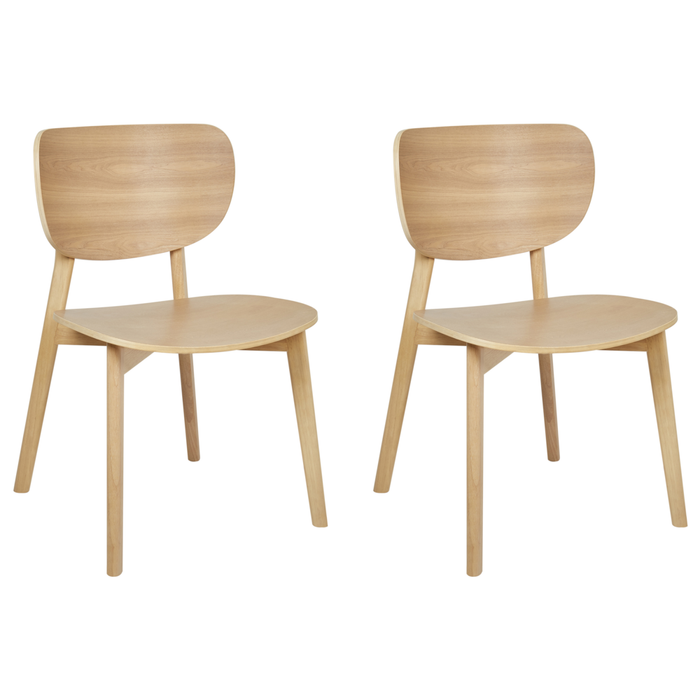 Set di 2 sedie da pranzo con struttura e gambe in legno di gomma chiaro stile minimalista