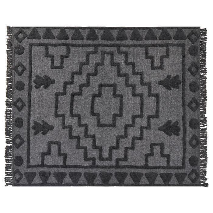 Coperta Grigio Cotone 220 x 240 cm Grande Coperta Letto Lancio Ciuffo Stile Boho