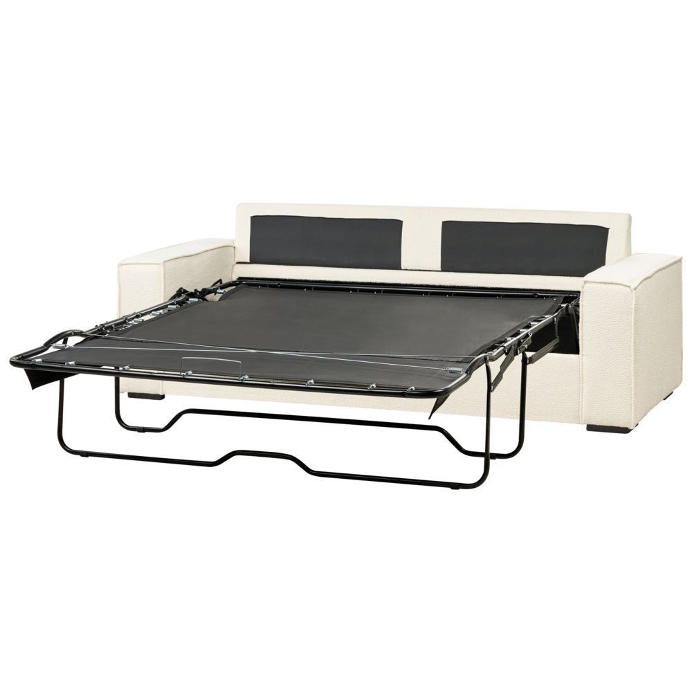 Divano letto in tessuto bianco sporco Divano letto trasformabile a 3 posti con struttura e materasso