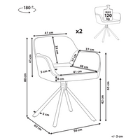 Set di 2 sedie da pranzo girevoli in tessuto beige chiaro con braccioli schienale gambe in metallo nero Retro Transitional