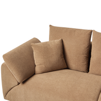 Divano ad angolo Cuscini in tessuto a coste marrone Gambe nere in metallo Design retrò Schienale con cuscini