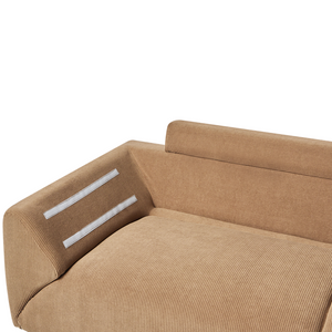 Divano ad angolo Cuscini in tessuto a coste marrone Gambe nere in metallo Design retrò Schienale con cuscini