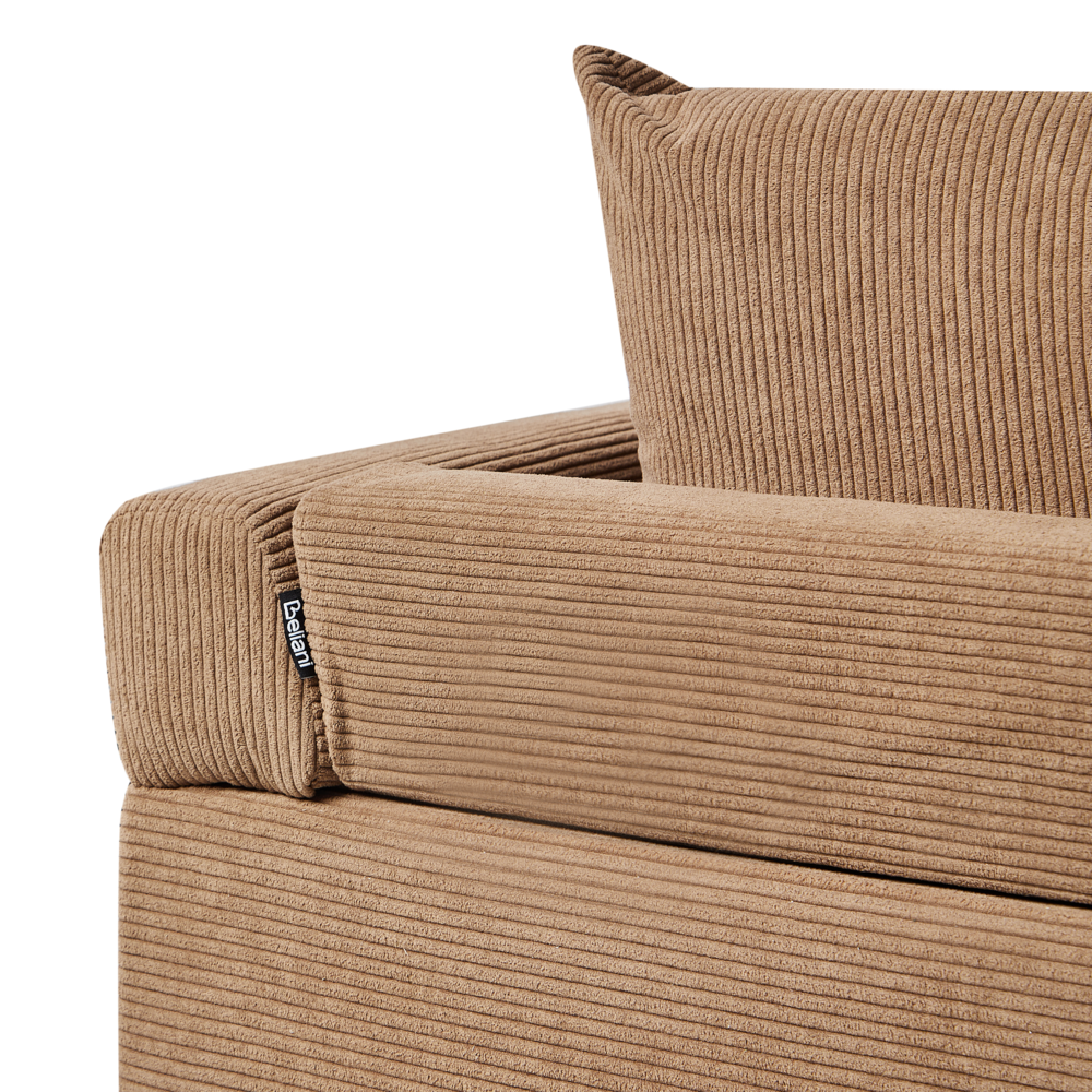 Divano ad angolo Cuscini in tessuto a coste marrone Gambe nere in metallo Design retrò Schienale con cuscini