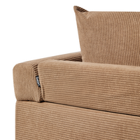 Divano ad angolo Cuscini in tessuto a coste marrone Gambe nere in metallo Design retrò Schienale con cuscini