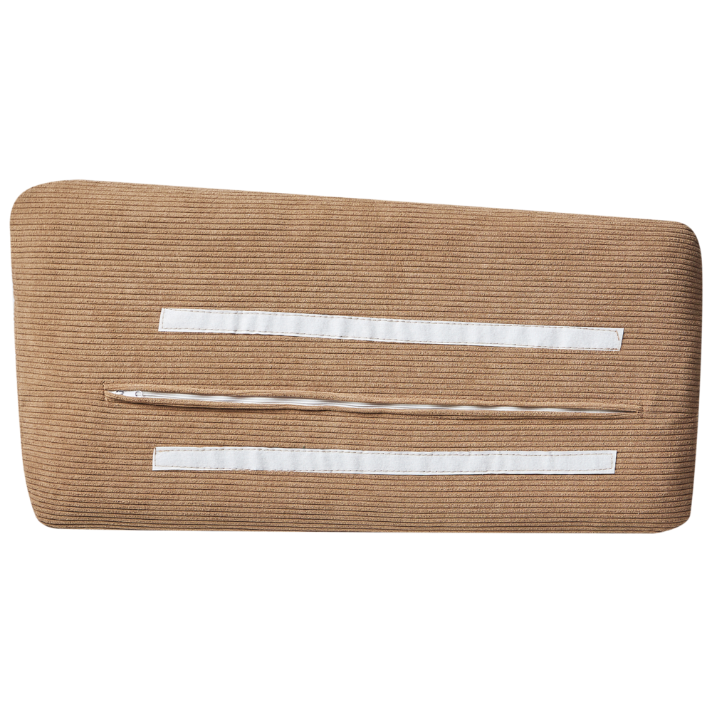 Divano ad angolo Cuscini in tessuto a coste marrone Gambe nere in metallo Design retrò Schienale con cuscini