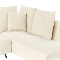 Divano ad angolo Cuscini in tessuto a coste beige chiaro Gambe nere in metallo Design retrò Schienale con cuscini