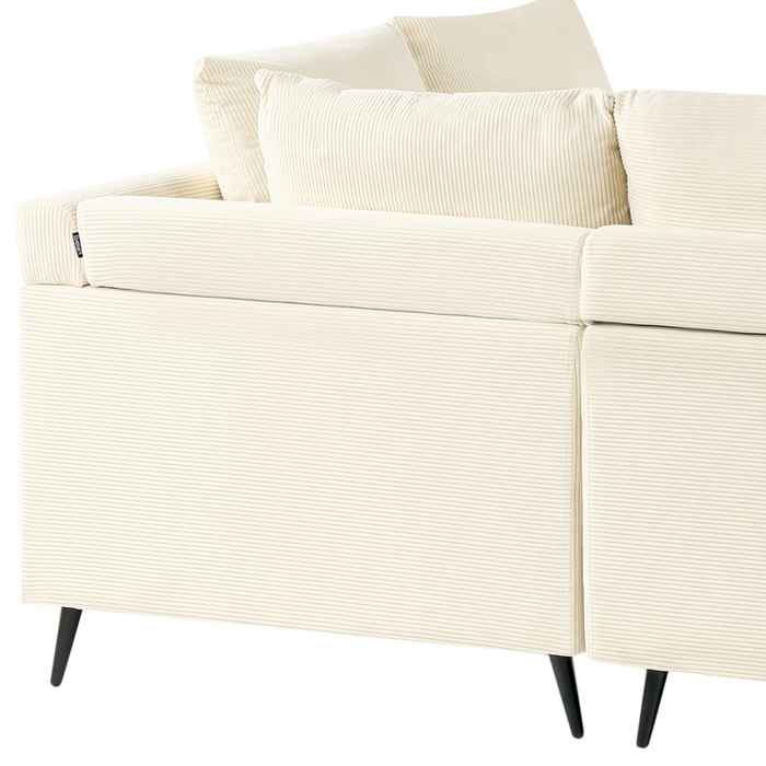 Divano ad angolo Cuscini in tessuto a coste beige chiaro Gambe nere in metallo Design retrò Schienale con cuscini