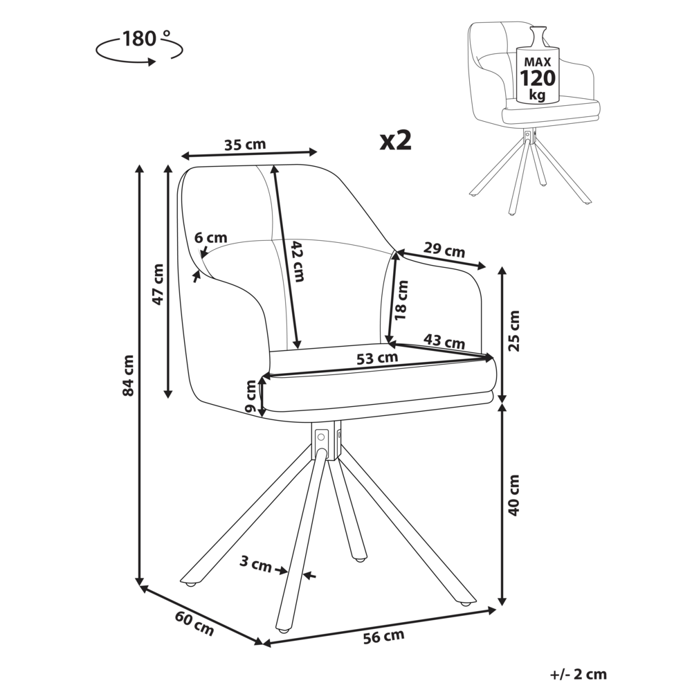 Set di 2 Sedute imbottite in tessuto verde scuro gambe in metallo girevoli stile Retrò tradizionale