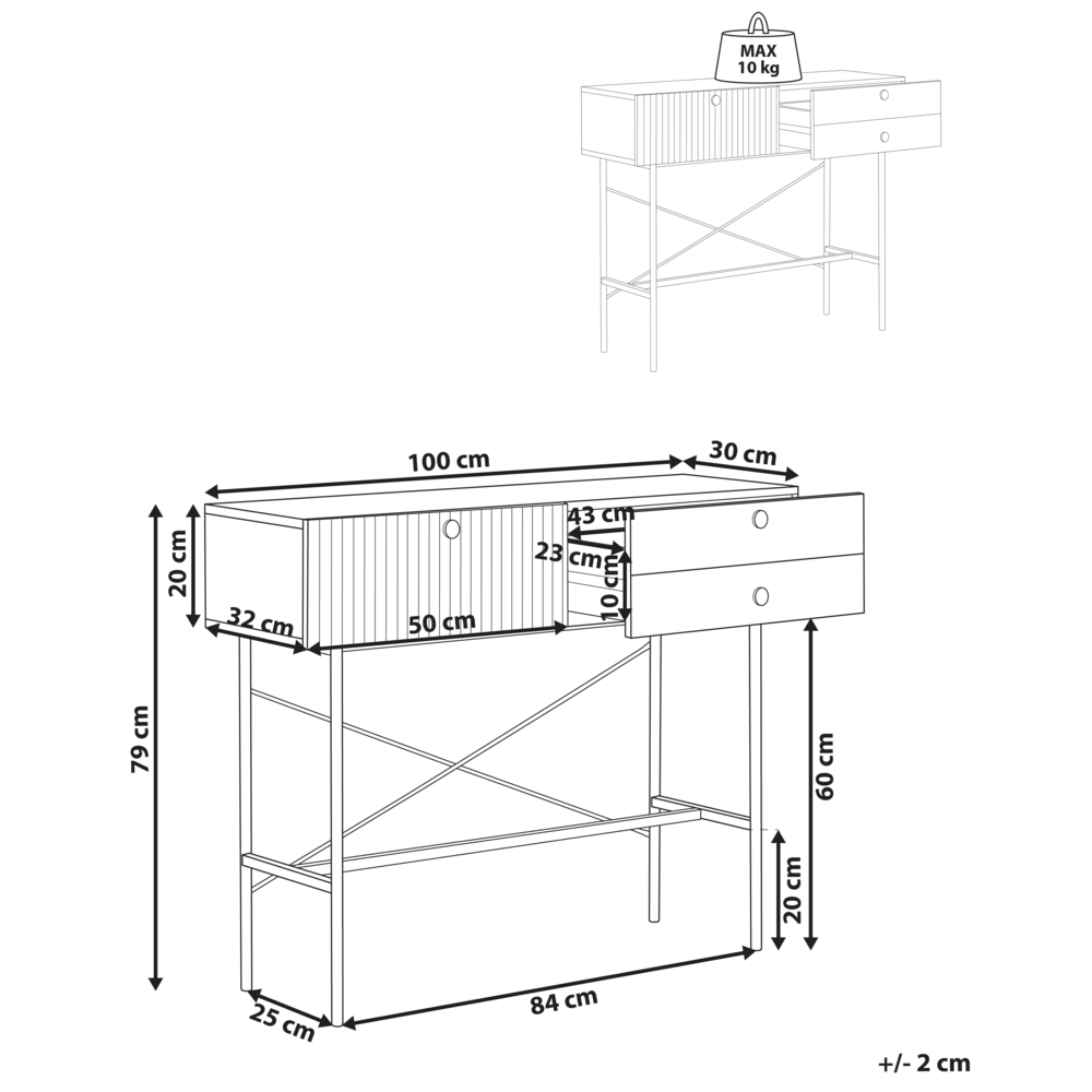 Consolle a 3 cassetti Nero  stile moderno