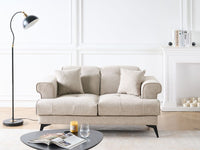 Divano moderno imbottito a 2 posti in tessuto tortora con poggiatesta regolabili stile moderno