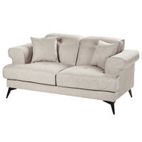 Divano moderno imbottito a 2 posti in tessuto tortora con poggiatesta regolabili stile moderno