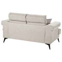 Divano moderno imbottito a 2 posti in tessuto tortora con poggiatesta regolabili stile moderno