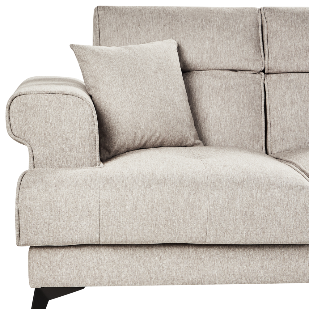 Divano moderno imbottito a 2 posti in tessuto tortora con poggiatesta regolabili stile moderno