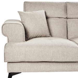 Divano moderno imbottito a 2 posti in tessuto tortora con poggiatesta regolabili stile moderno