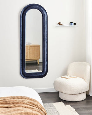 Specchio da parete blu scuro con cornice in MDF, vetro 60 x 160 cm, forma irregolare, pezzo decorativo da parete, stile moderno.