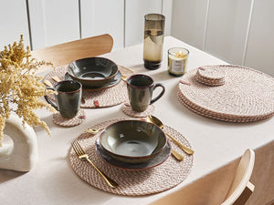 Set di 12 tovagliette e sottobicchieri in iuta naturale fatti a mano 35/10 cm naturale stile boho